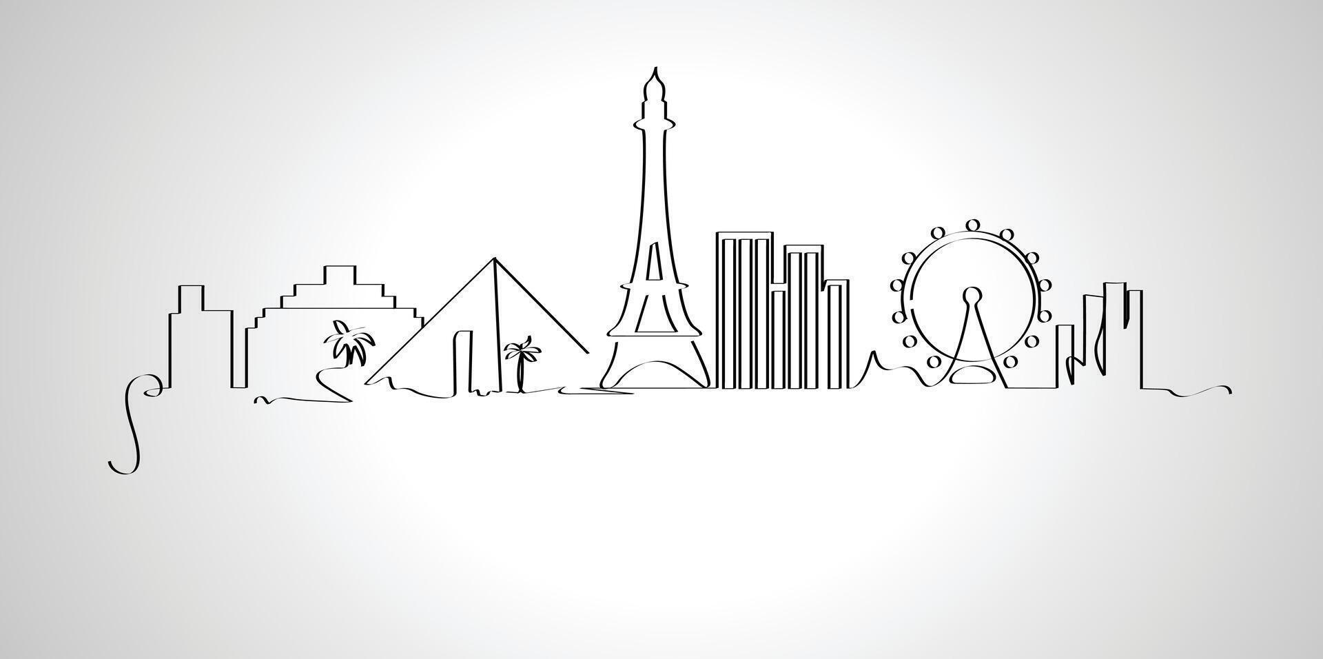 Las Vegas city skyline continuous line drawing. vector