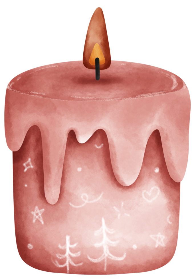 Isolated cute watercolor style pink aromatic candle with flame in transparent background png