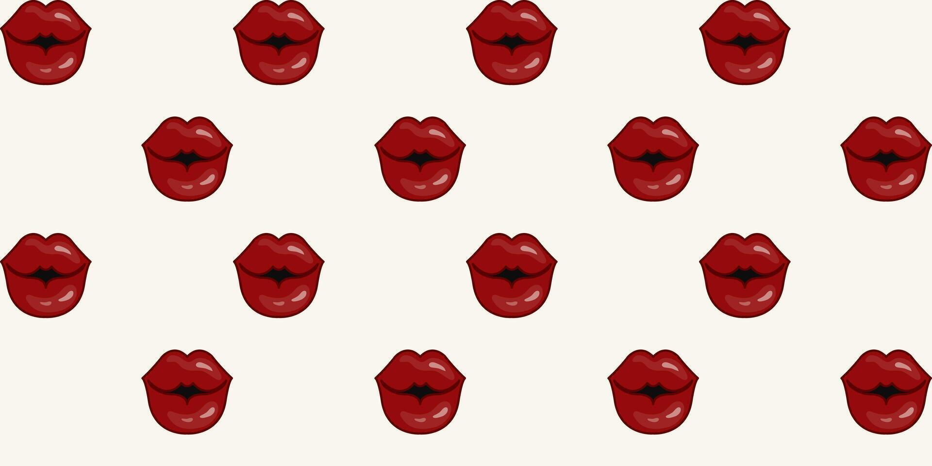 Pattern of hand drawn lips in a kiss vector