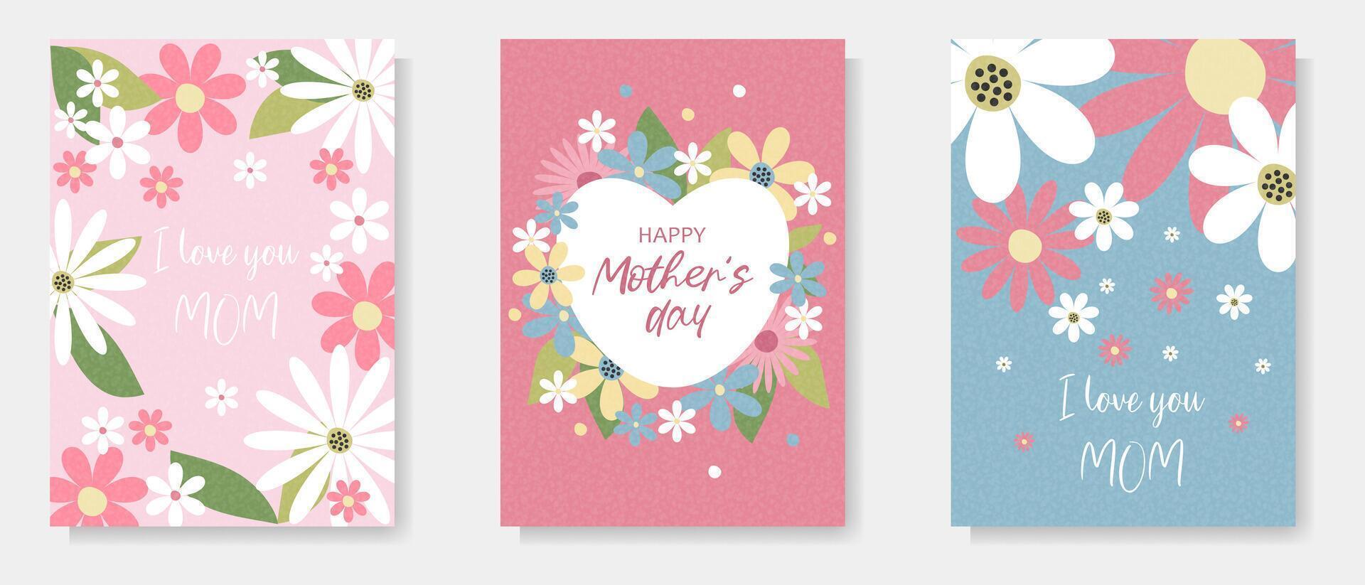 Mother's Day cards set, spring summer floral design vector
