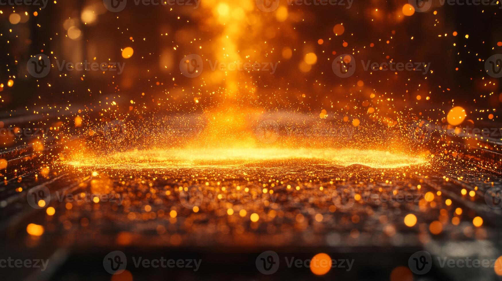 Molten metal is poured into molds in a modern manufacturing plant, showcasing automation and engineering techniques in metallurgy. The scene captures the intense heat and vibrant sparks. photo