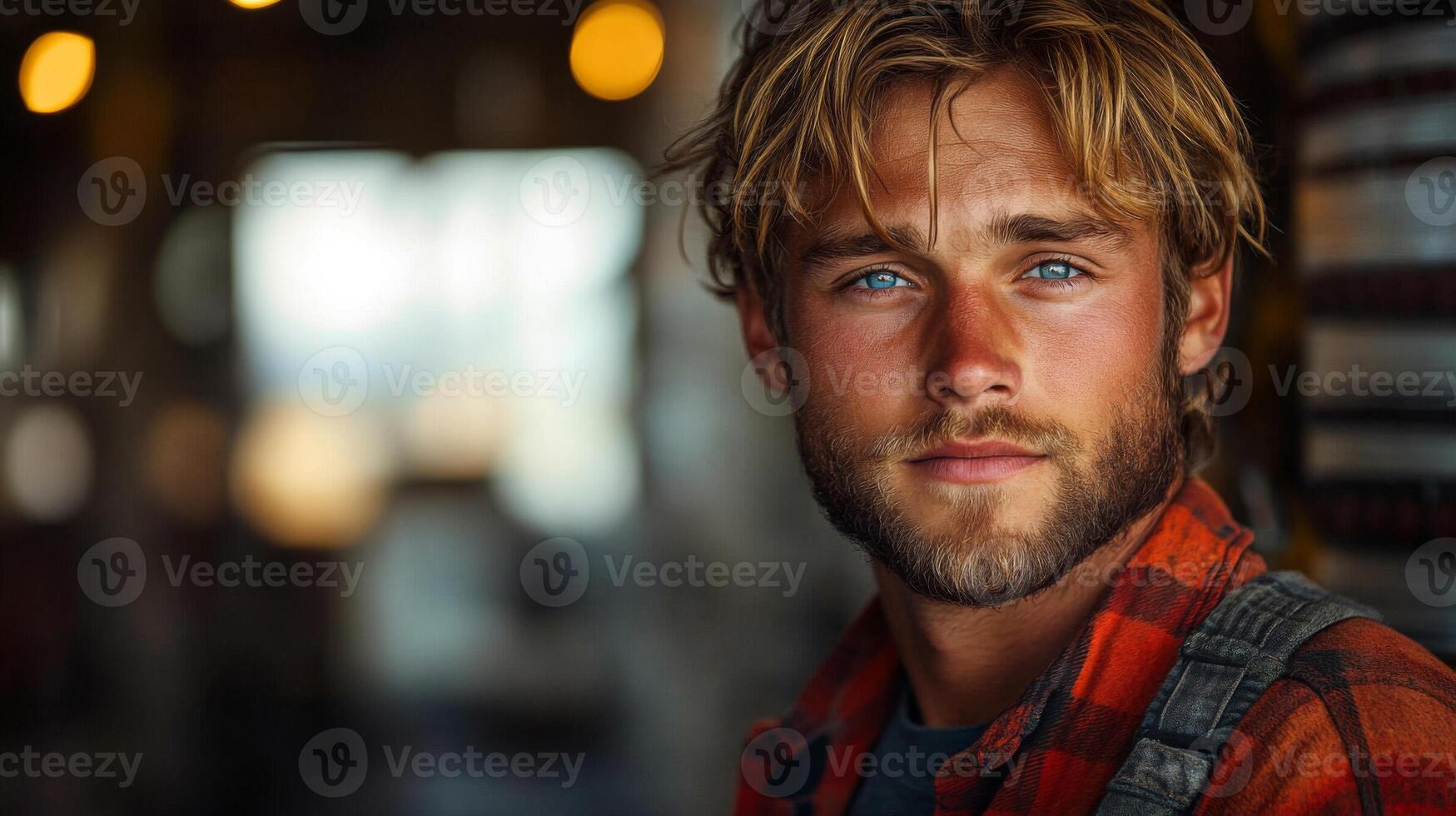 A young engineer stands with confidence in a petrochemical refinery, surrounded by advanced machinery and industrial equipment. Sunlight filters through the workspace. photo