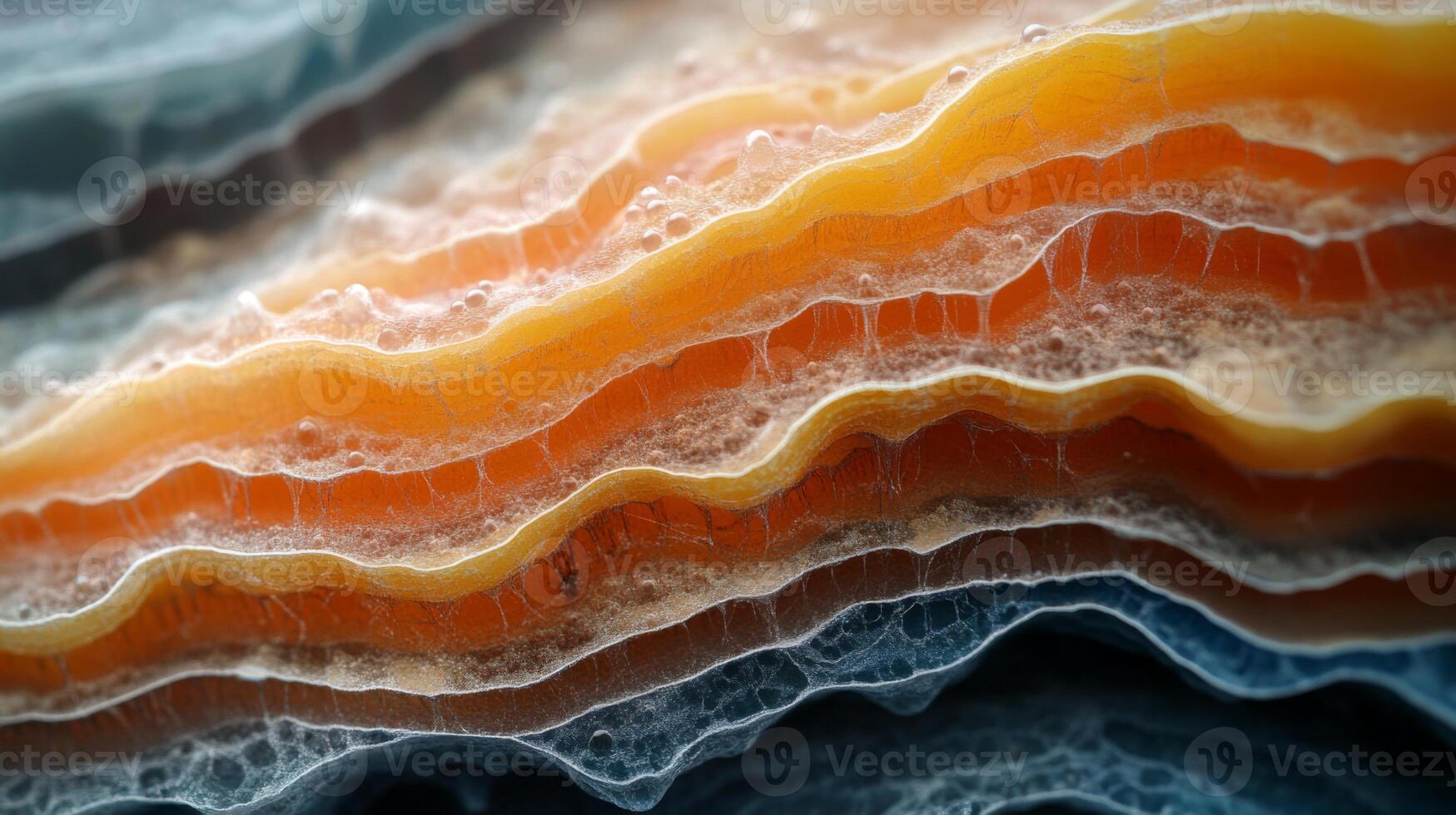 Intricate patterns of colored geological layers display the natural processes of sedimentation and mineral deposition. This close-up view reveals rich textures in diverse hues. photo
