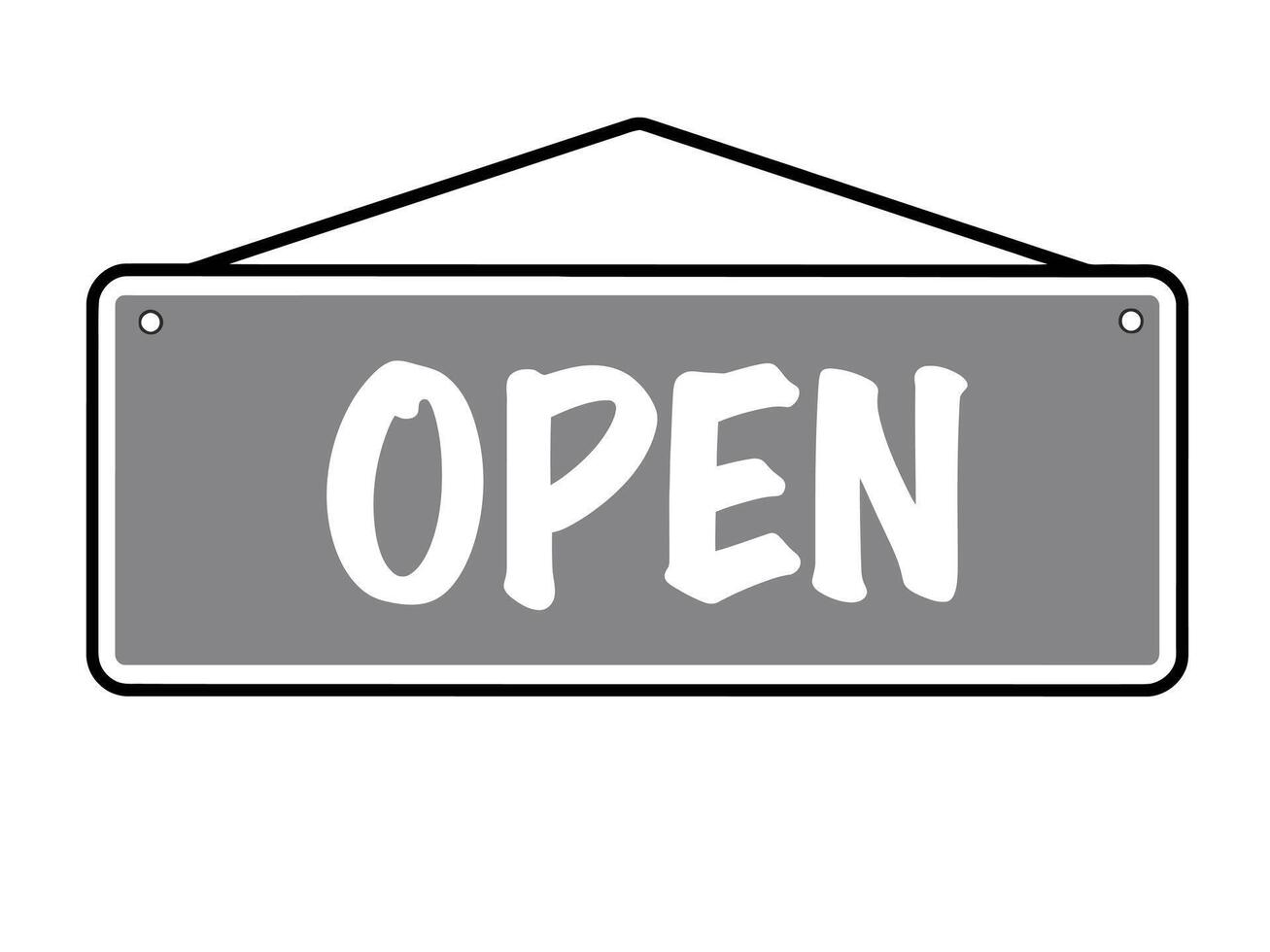Simple illustration of an open sign hanging from above. Ideal for business, retail, or welcome themed designs. Clean and modern style. vector