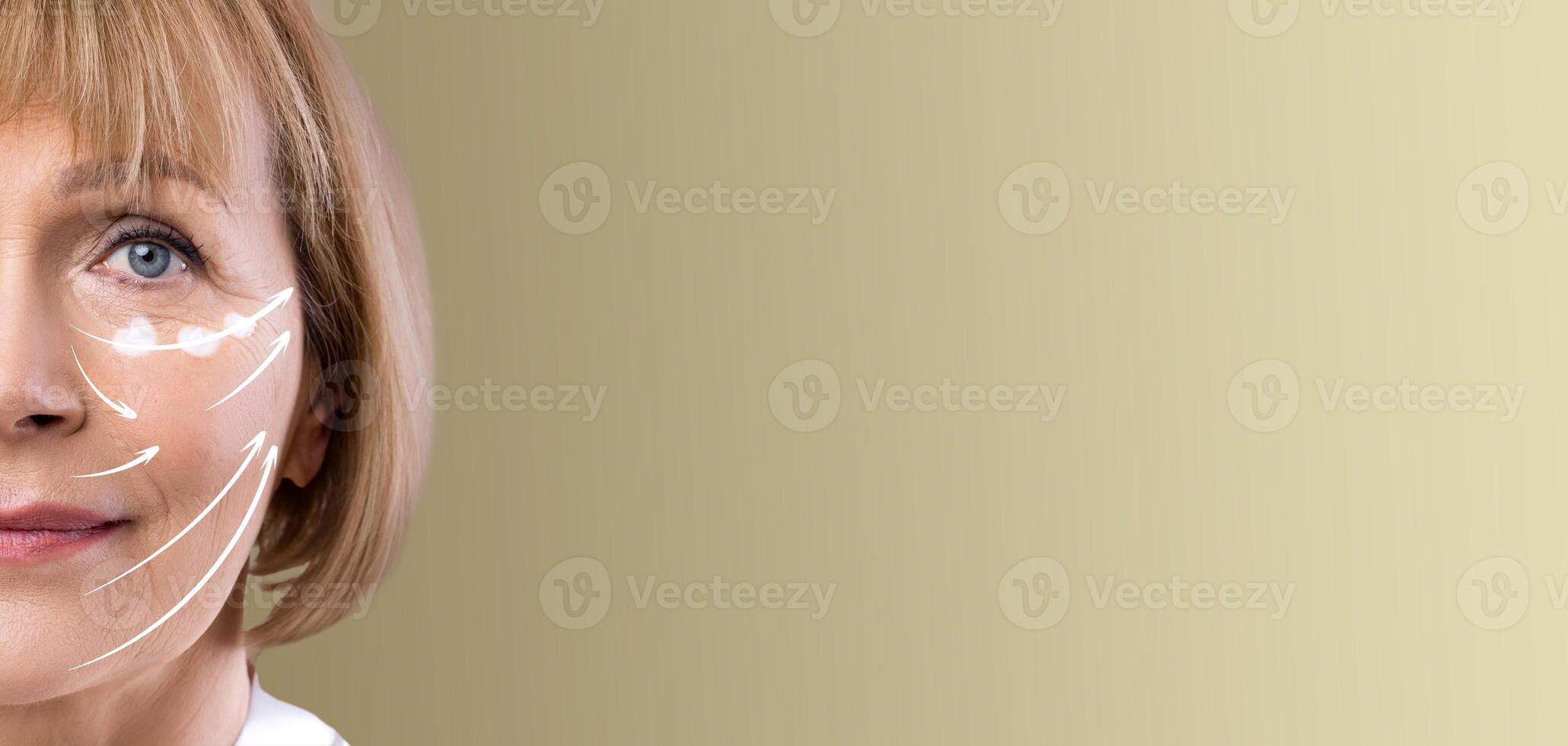 Senior woman enjoys a pampering facial massage designed for anti-aging and rejuvenation. The calming atmosphere enhances her relaxation as she focuses on skin care, copy space photo