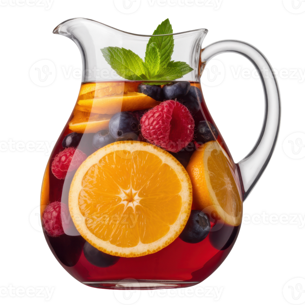 Refreshing fruit-infused beverage in a glass pitcher isolated on transparent background png