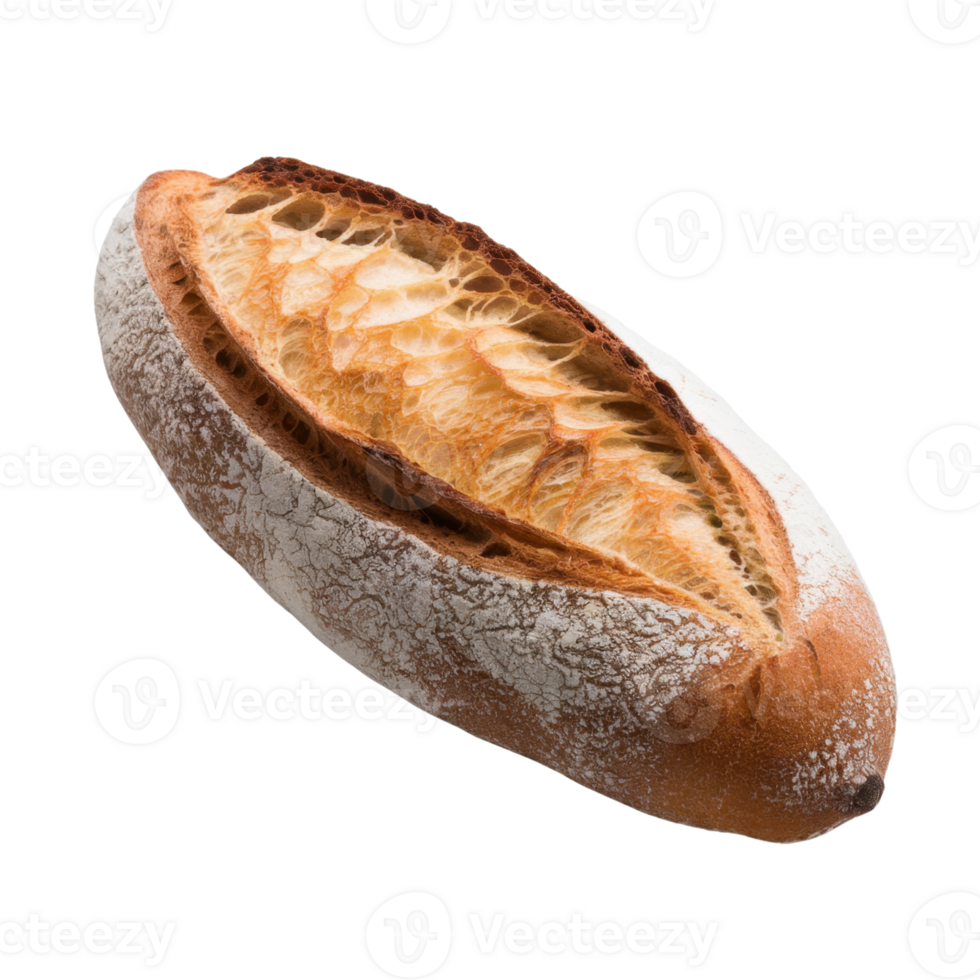 Close-up of a rustic loaf. Crispy crust with visible scoring isolated on transparent background png