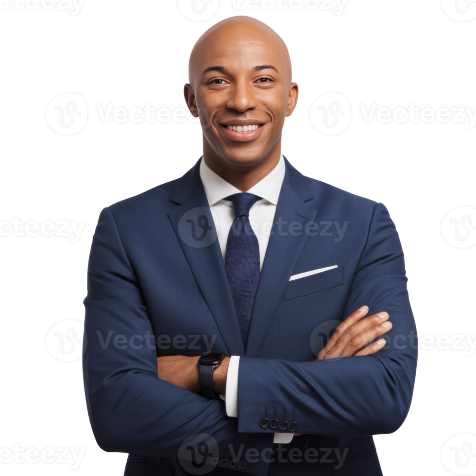 A smiling man in a blue suit embodies modern success isolated on transparent background png