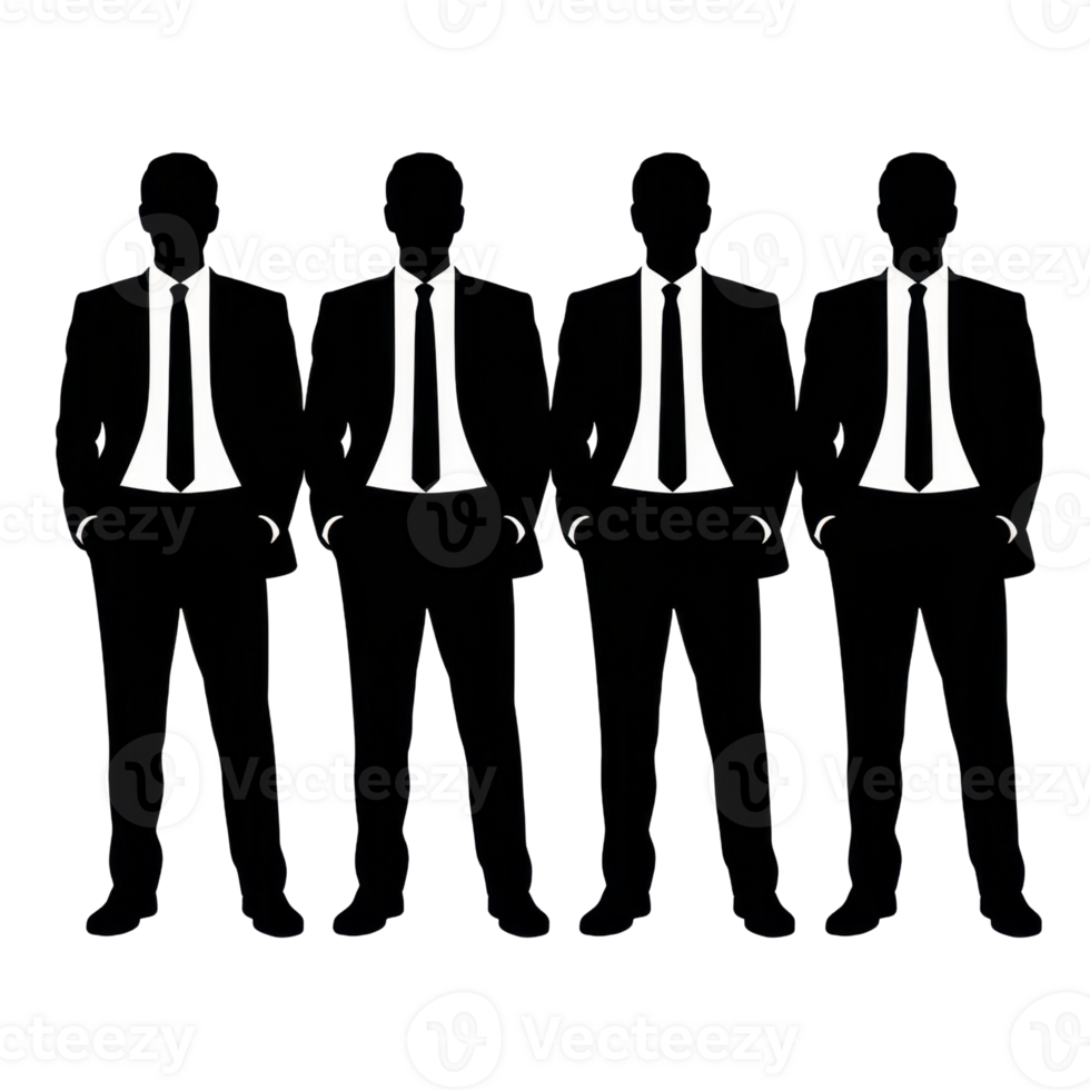 Silhouette of Four People in Suits, Symbolizing Unity and Professionalism isolated on transparent background png