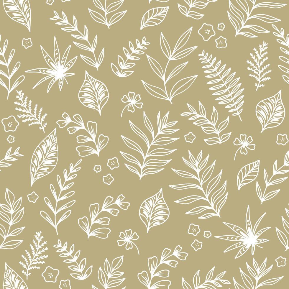 Monochrome seamless pattern with leaves. Hand drawn outline design for fabric , print, cover, banner and invitation. vector