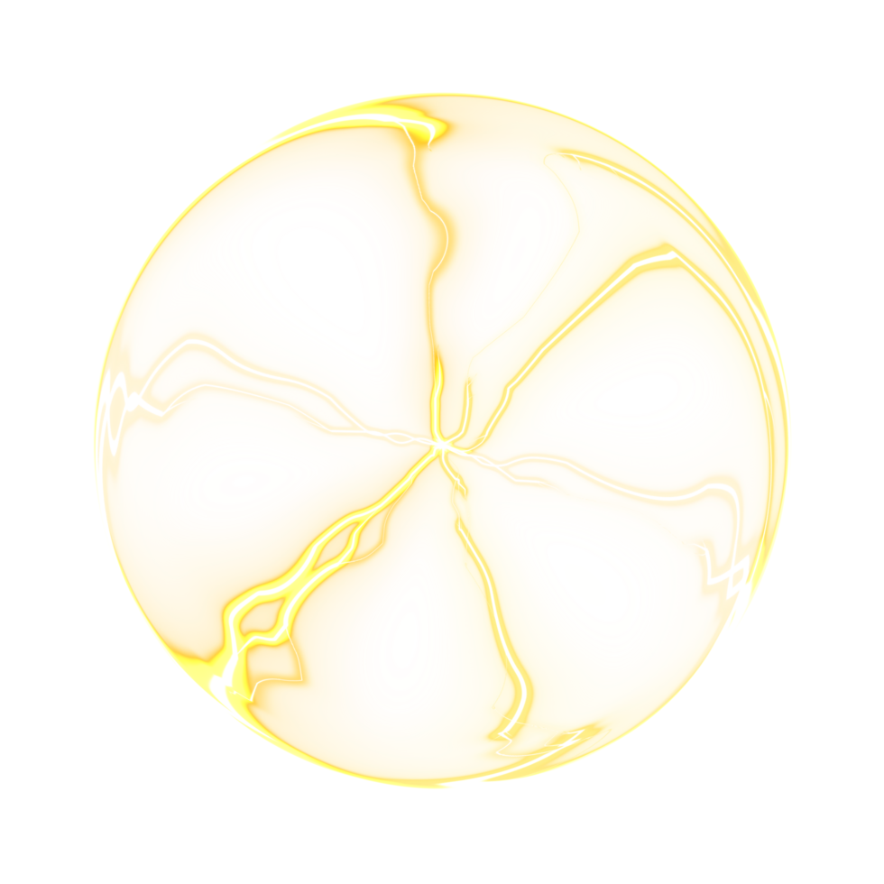 Plasma ball shock energy electric glowing light neon yellow effects on isolated background. png