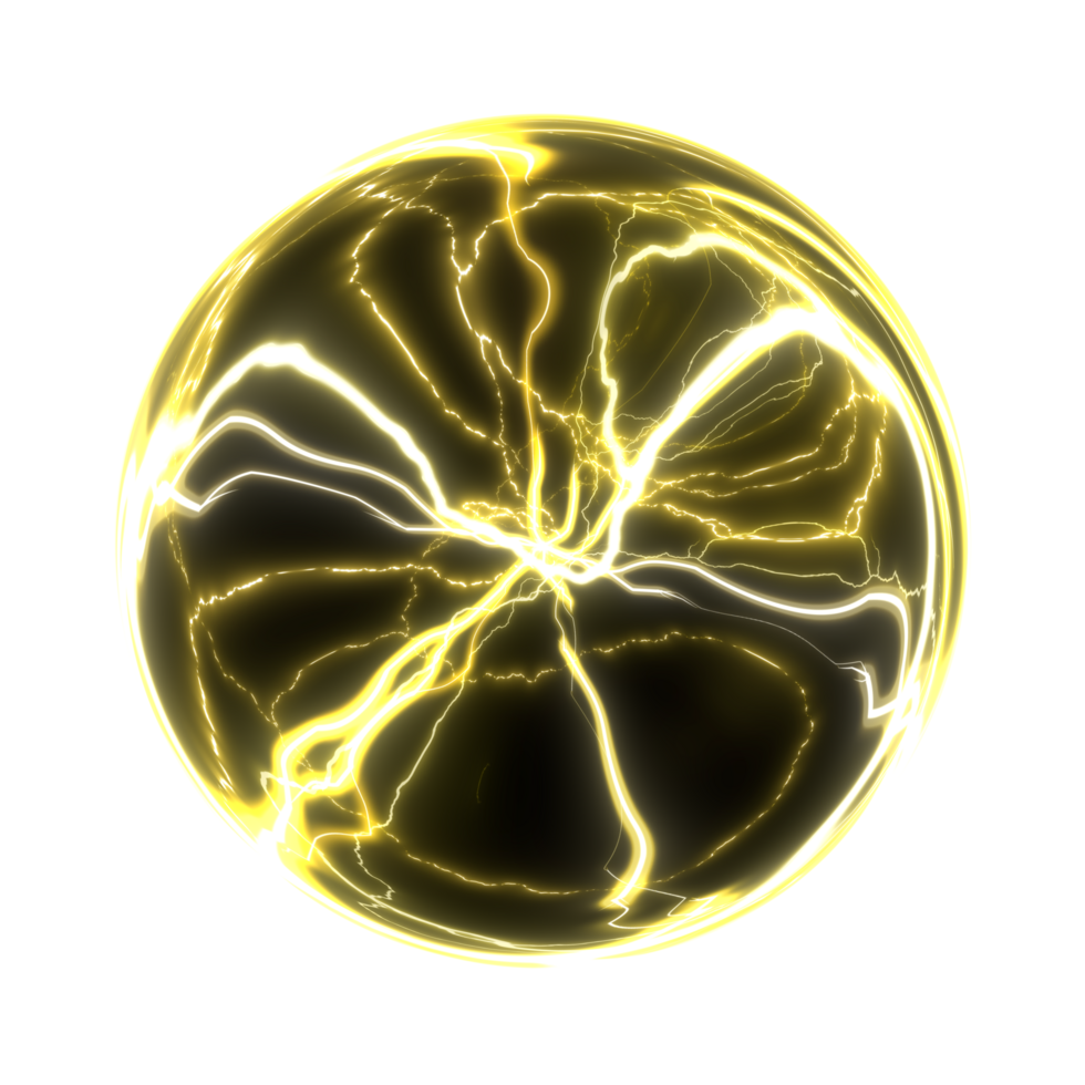 Yellow Plasma ball shock energy electric glowing light neon effects on isolated background. png