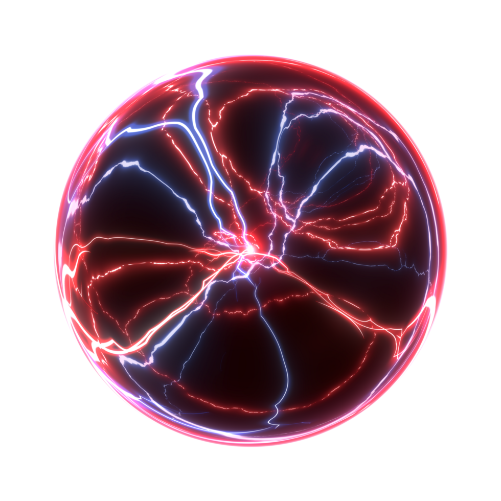 Plasma ball shock energy electric glowing light neon red and blue effects on isolated background. png