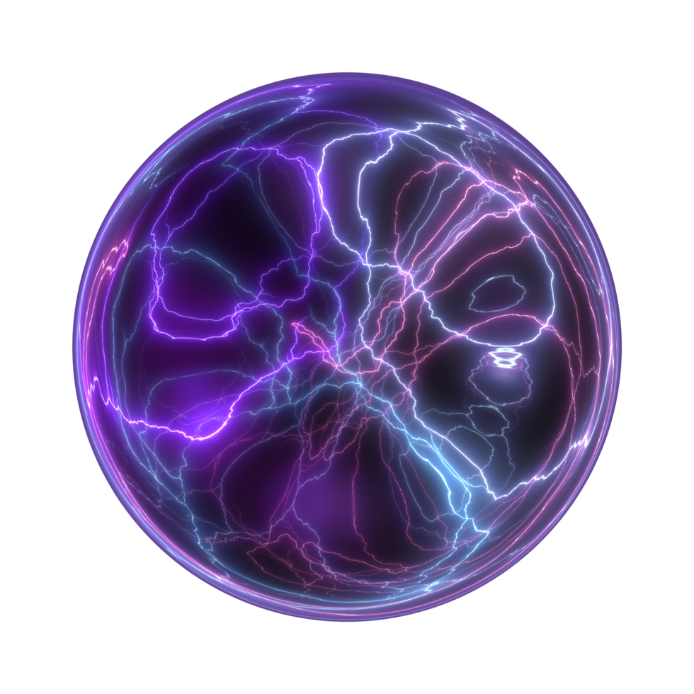 Plasma ball shock wave energy electric glowing light neon effects on isolated background. png