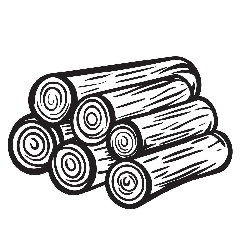 stack of logs, tree. doodle style illustration vector