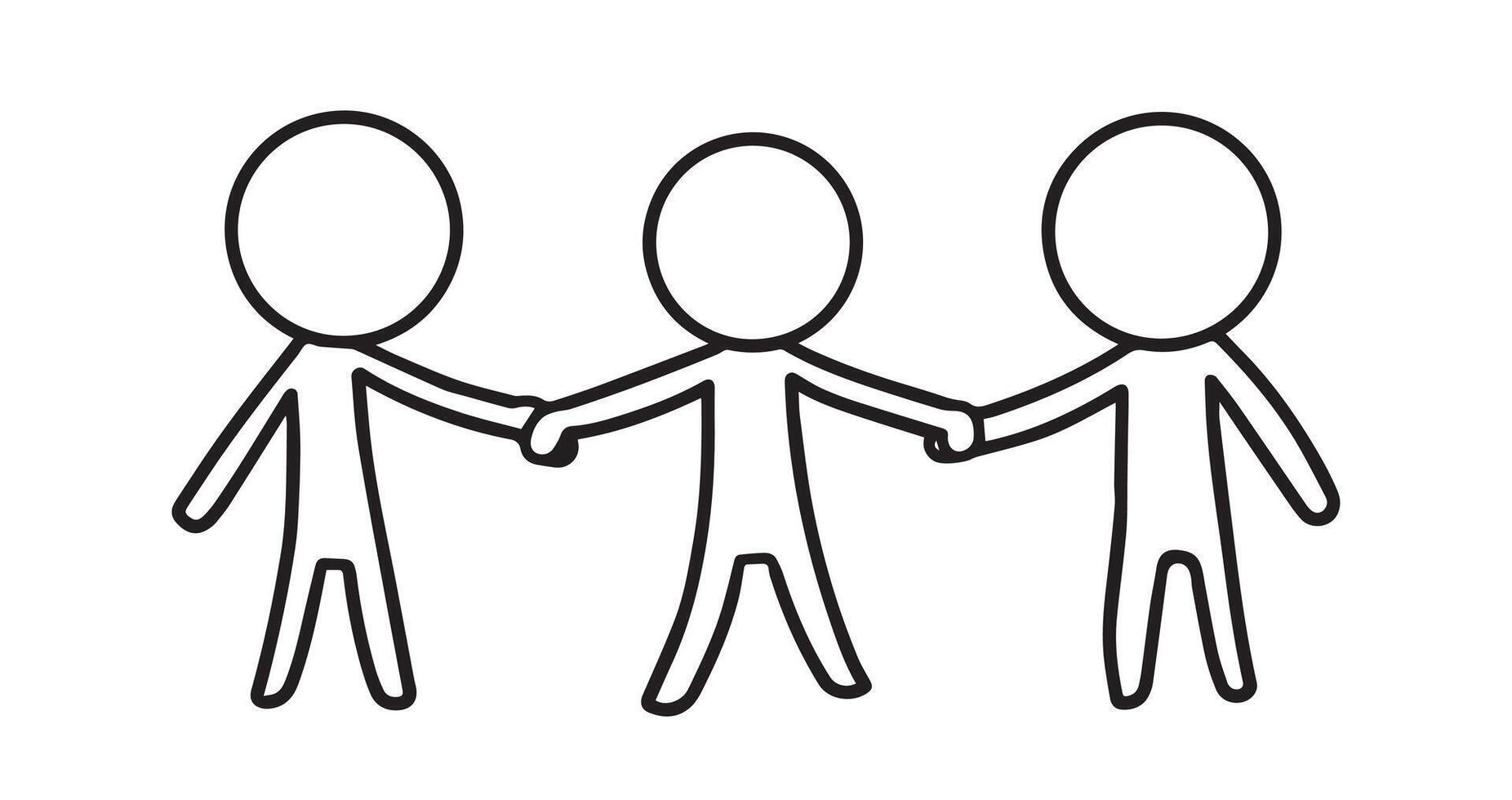 chain of people holding hands, teamwork, business. doodle style illustration vector