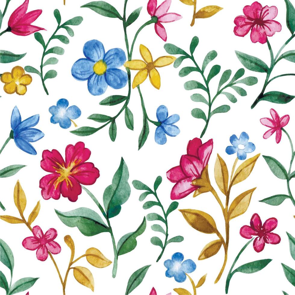 Watercolor seamless pattern with bright wild flowers and branches vector