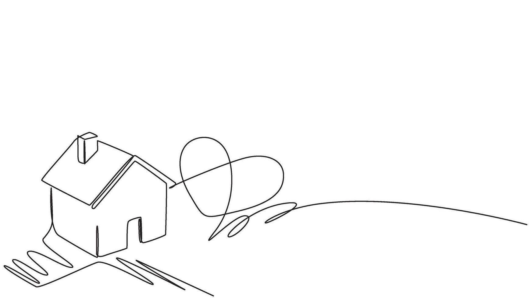 Stylized Minimalist Drawing of a House Connected to a Heart Symbol. eps 10 vector