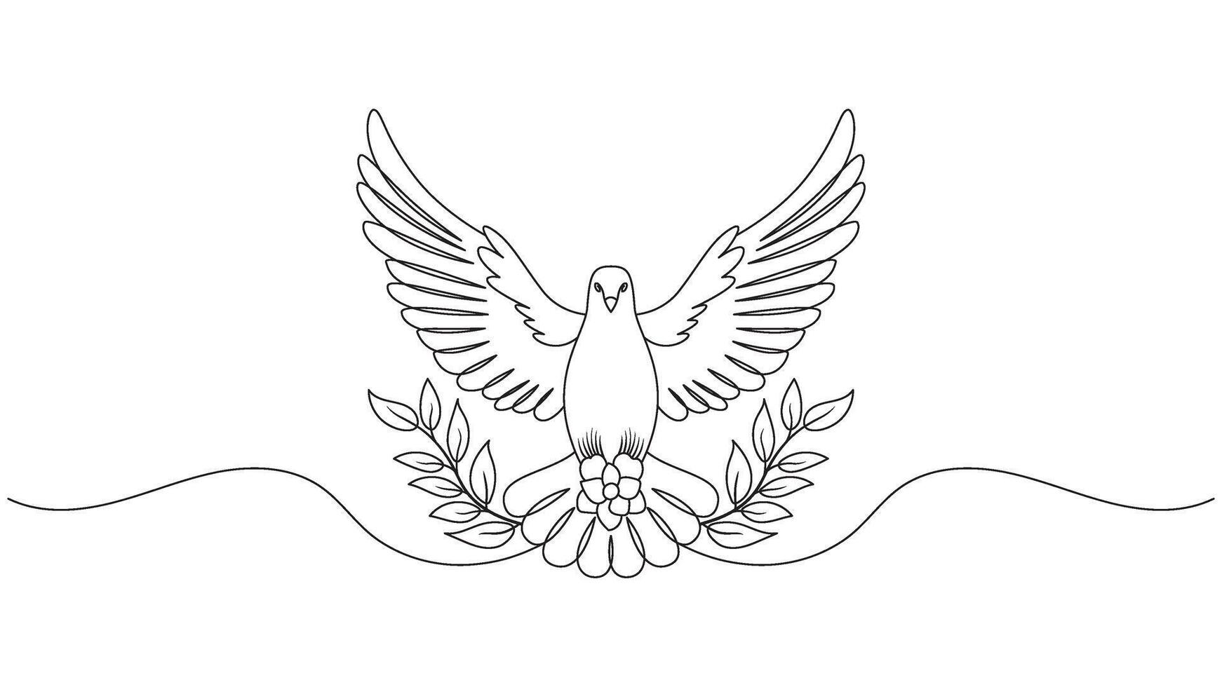 Stylized dove with laurel branches in elegant single line drawing style vector