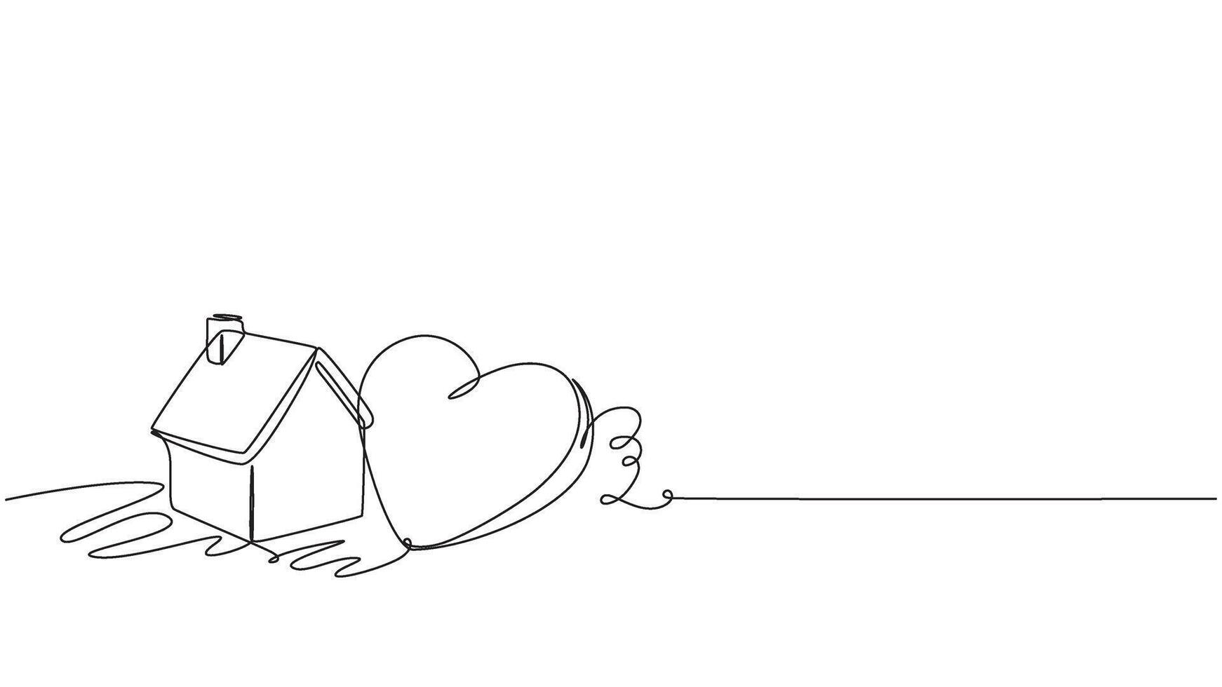 Monoline Illustration House and Heart Symbolizing Home Sweet Home Concept. eps 10 vector