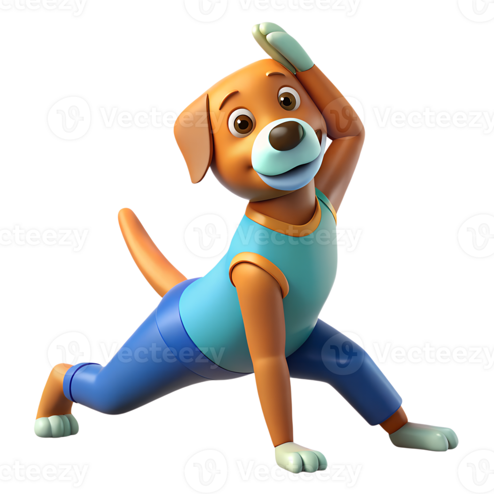 Happy Cartoon Dog Character 3d Style Practicing Various Yoga Poses on Transparent Background png