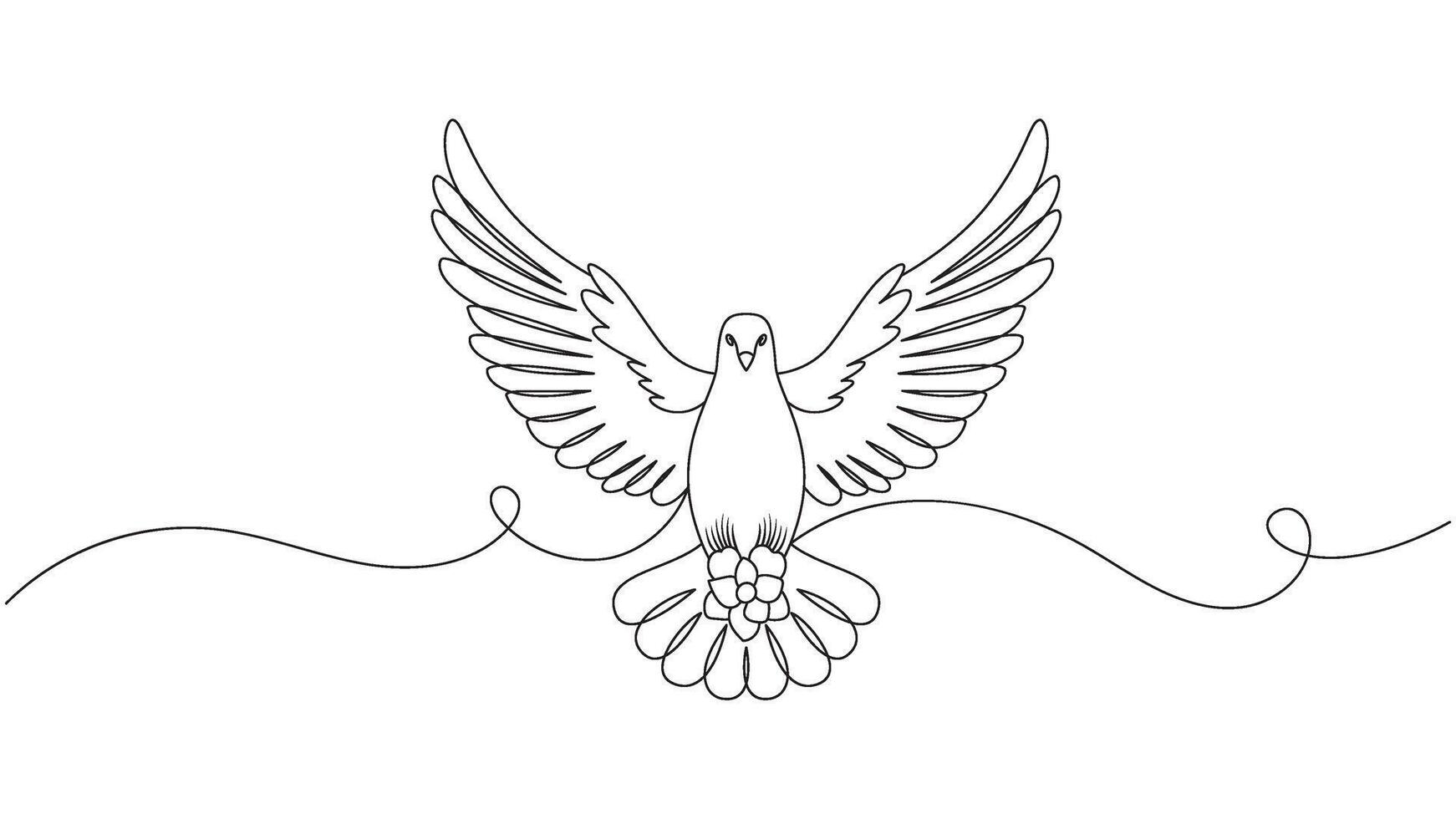 Minimalist line art illustration of a flying dove with extended wings vector