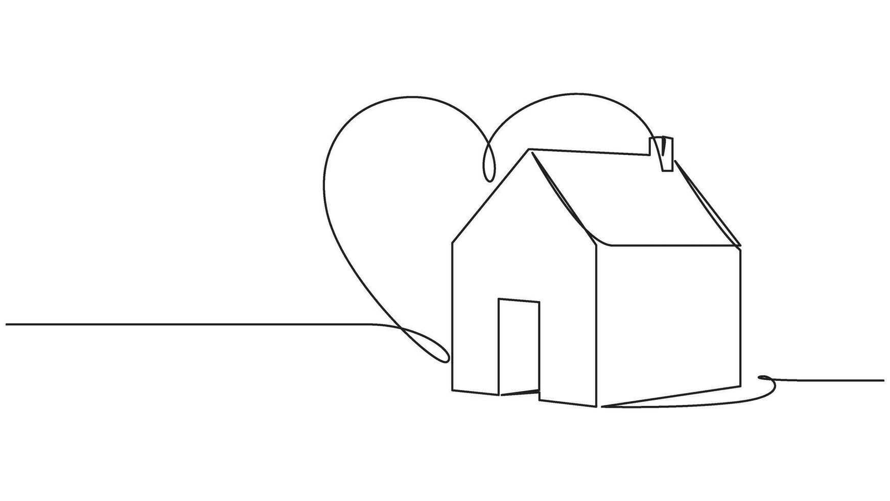 Minimalist continuous line drawing of a house with a heart shape backdrop. eps 10 vector