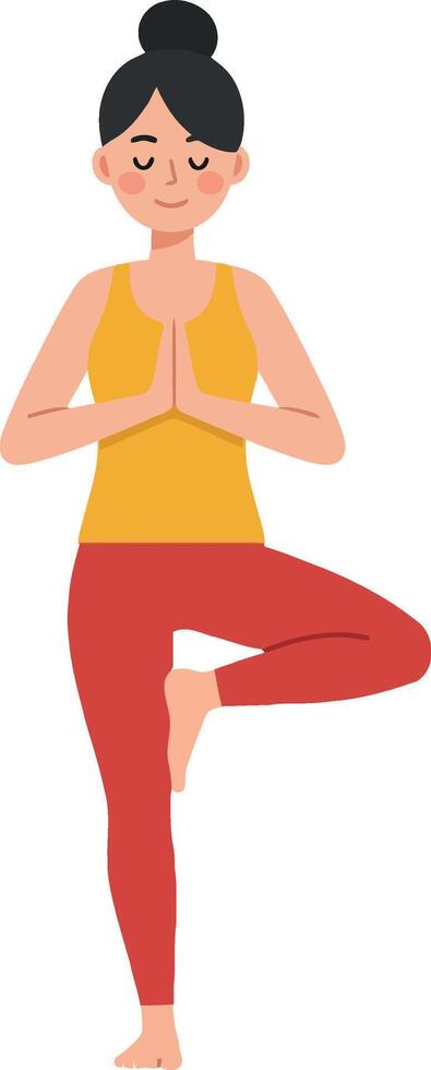 A woman practicing yoga in a serene pose, showcasing flat design style art vector