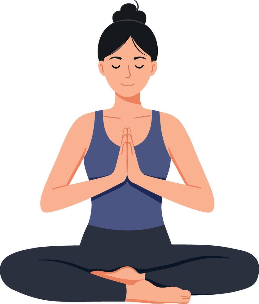A woman practicing meditation in a serene pose with flat design art vector