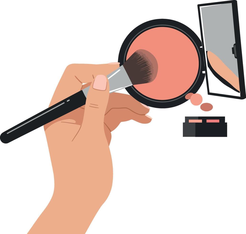 A hand applying blush with a brush in a minimal flat design art scene vector