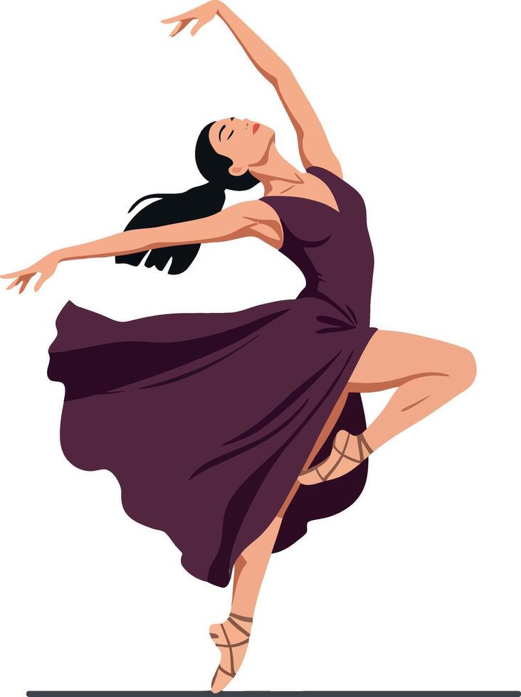 Graceful dancer in a flowing dress performing an elegant ballet pose in minimal art vector