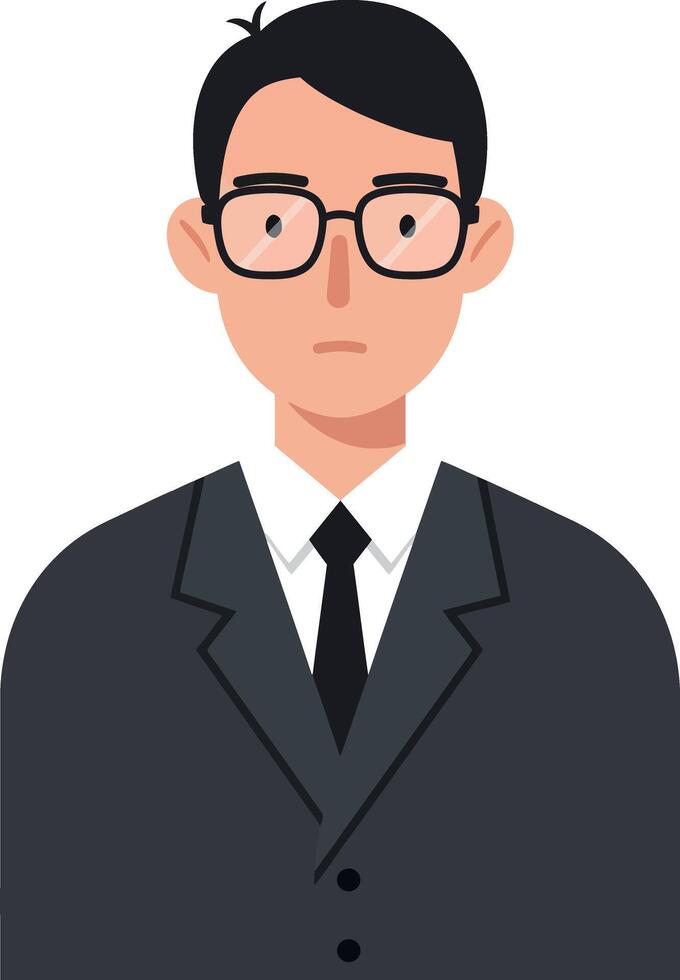 Professional man in a suit with glasses, flat design illustration capturing a serious expression vector