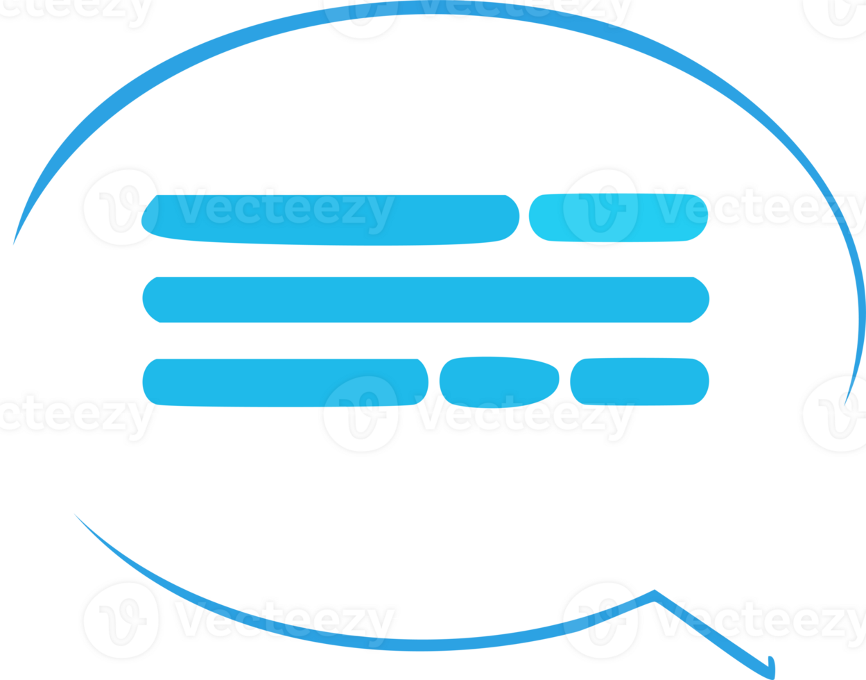 A white speech bubble with a blue outline and stylized blue text lines png