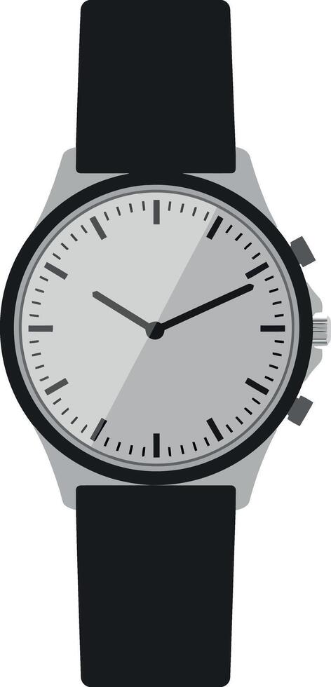 Sleek black strap wristwatch with minimalist design showcasing precision timekeeping in flat art vector