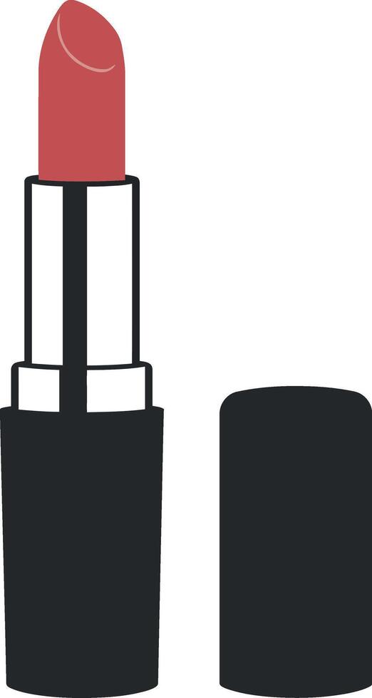 Lipstick tube in sleek black casing showcasing a vibrant red color in minimal illustration vector