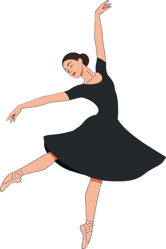 Elegant ballet dancer performing an expressive leap in flat illustration style showcasing grace and motion in a minimalist design art vector