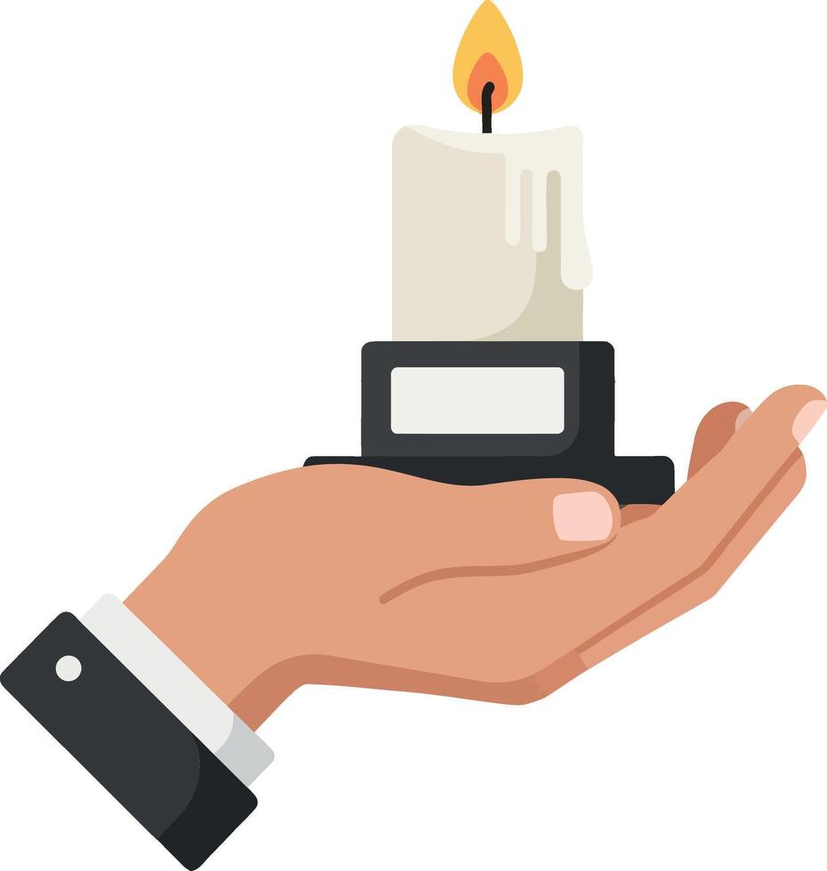 Hand holding a lit candle in a minimalistic flat design illustration vector