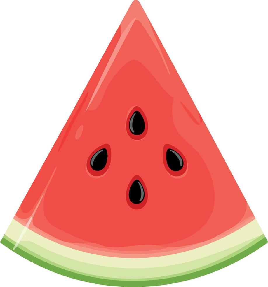 Watermelon slice in vibrant red and green flat illustration with seeds showing freshness and summer vibes vector