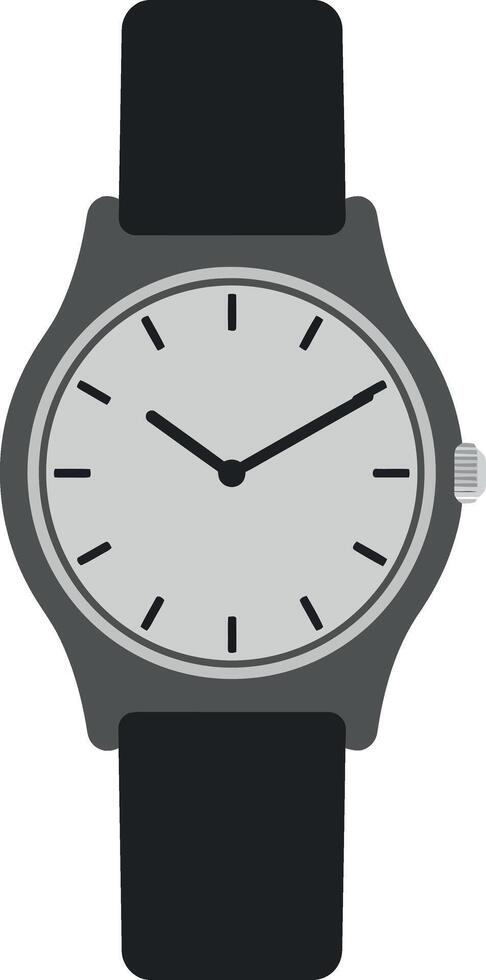 Simple grey wristwatch with black strap in flat design showcasing minimal elegance illustration vector
