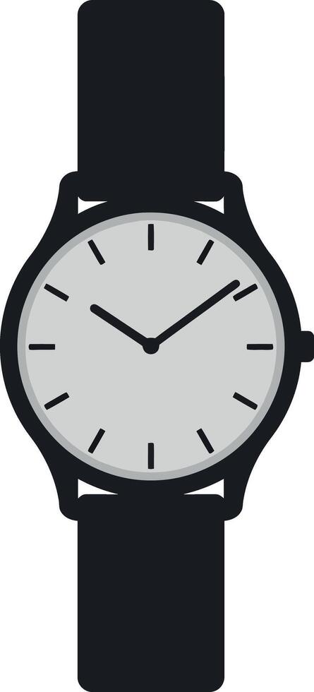 Stylish black wristwatch featuring a minimal design with a classic round face in flat art vector