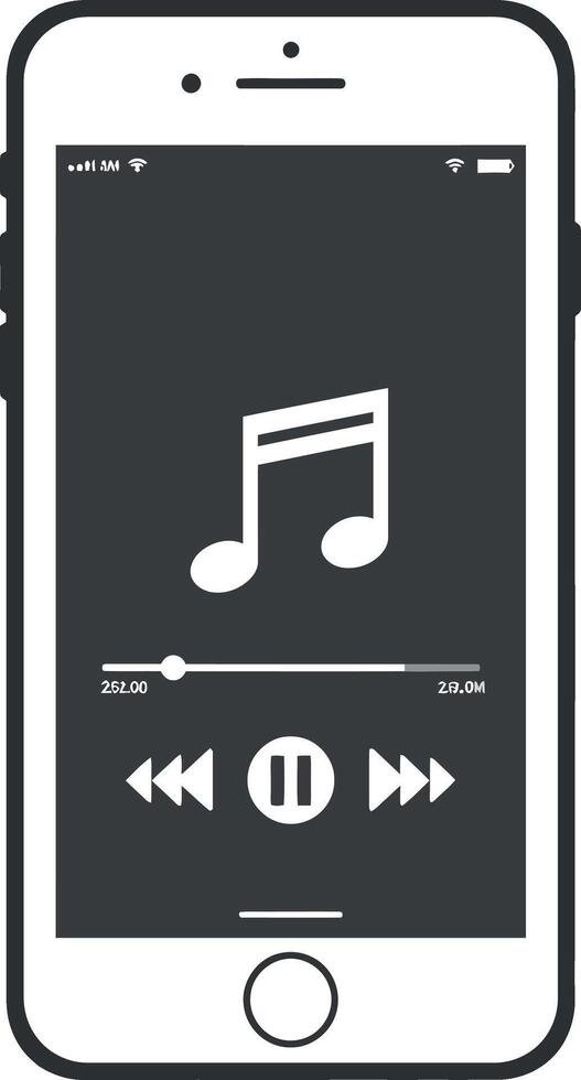 Smartphone with music player interface showcasing minimal design and sleek aesthetics in illustration vector