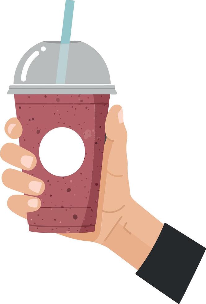 Hand holding a refreshing drink in a red cup with a straw, flat art vector