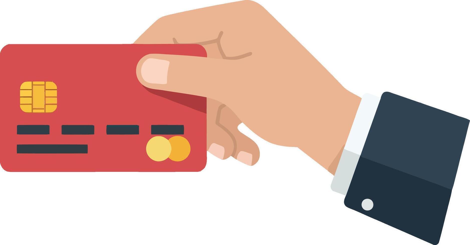 Hand holding a red credit card in a professional setting, flat illustration vector