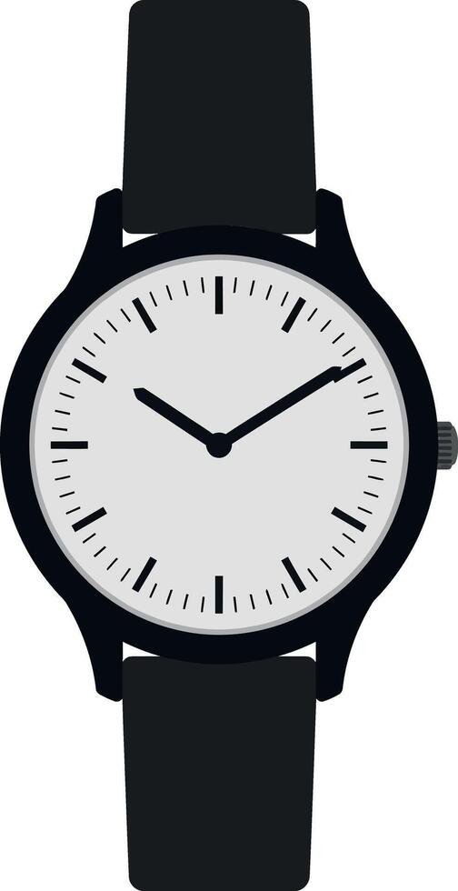Minimalist black wristwatch featuring a white dial and simple hour markers in flat art vector