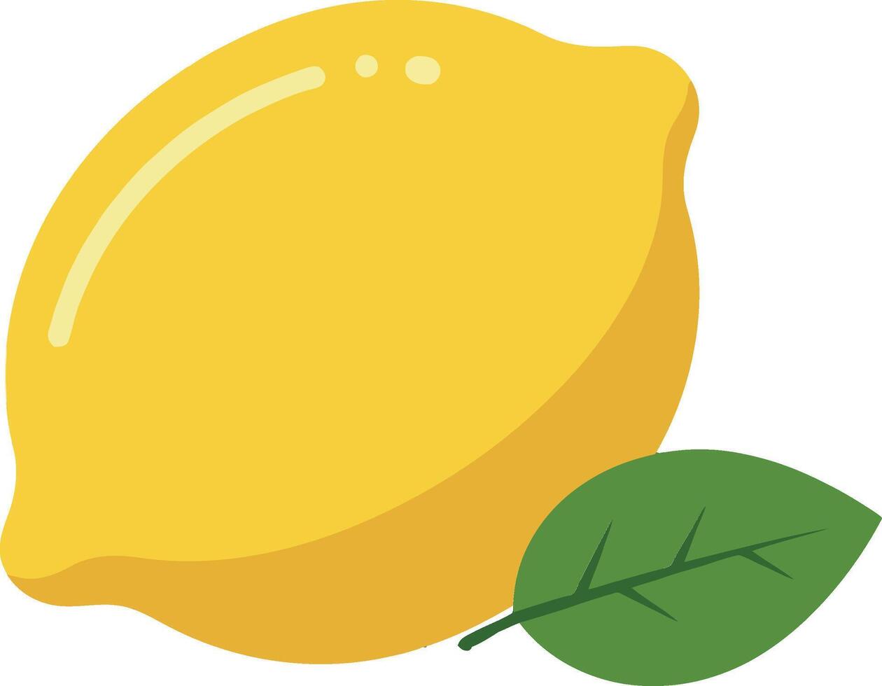 Bright yellow lemon with green leaf in a minimal flat illustration style showcasing freshness and simplicity in art vector