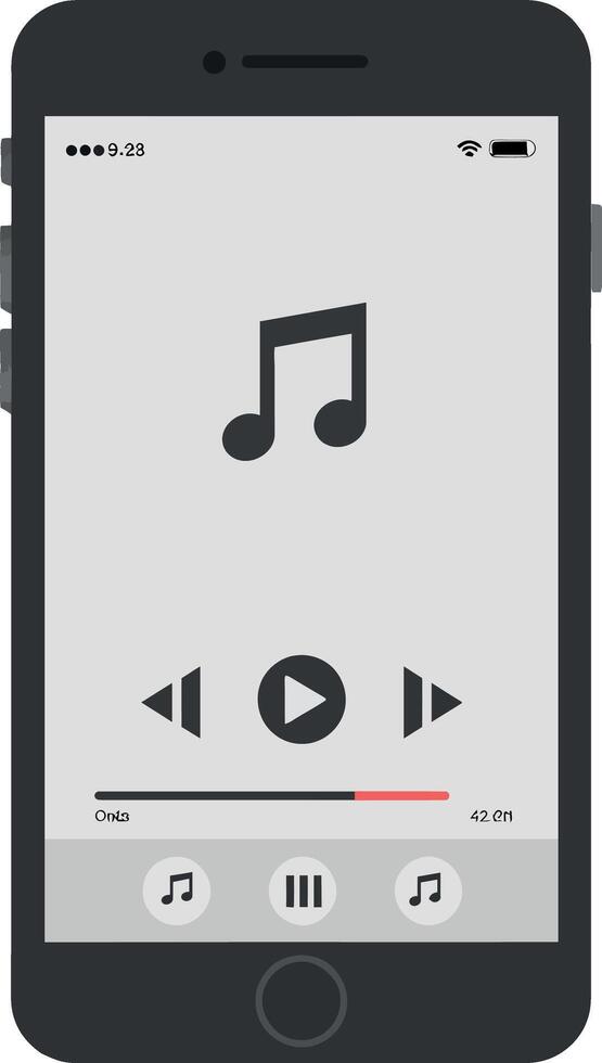Smartphone displaying a music player interface in a minimal flat design illustration vector
