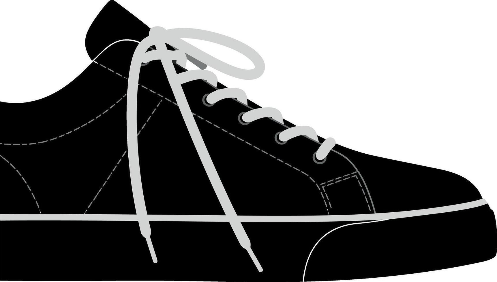 Black sneaker with white laces in a flat design style representing modern footwear art vector