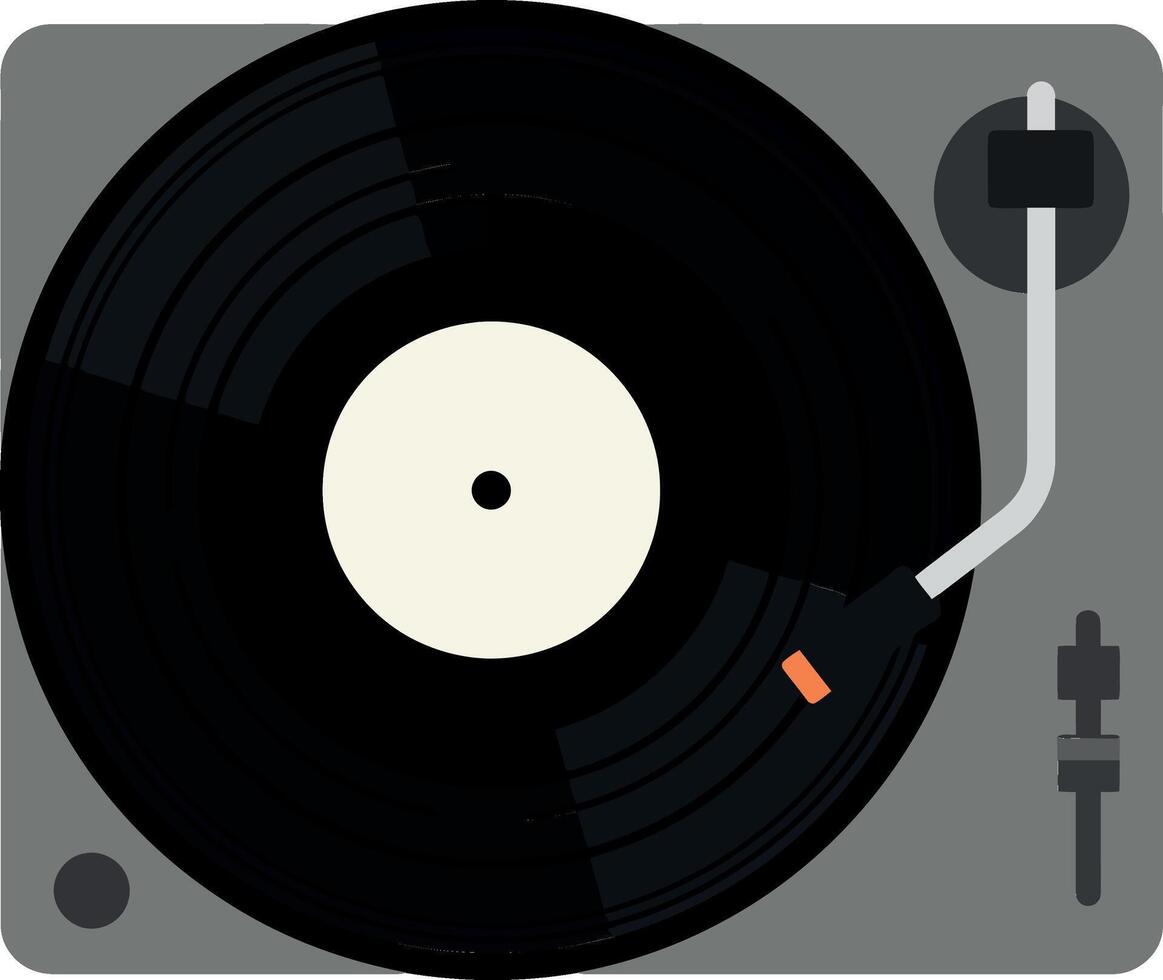 Classic turntable with black vinyl record in flat minimal art style vector