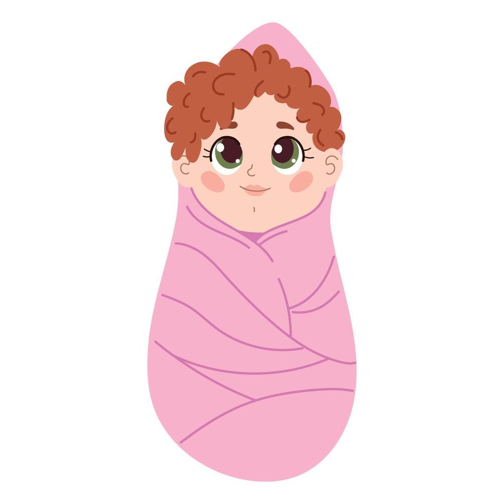 adorable cartoon illustration of swaddled baby in blue diaper isolated on white background vector