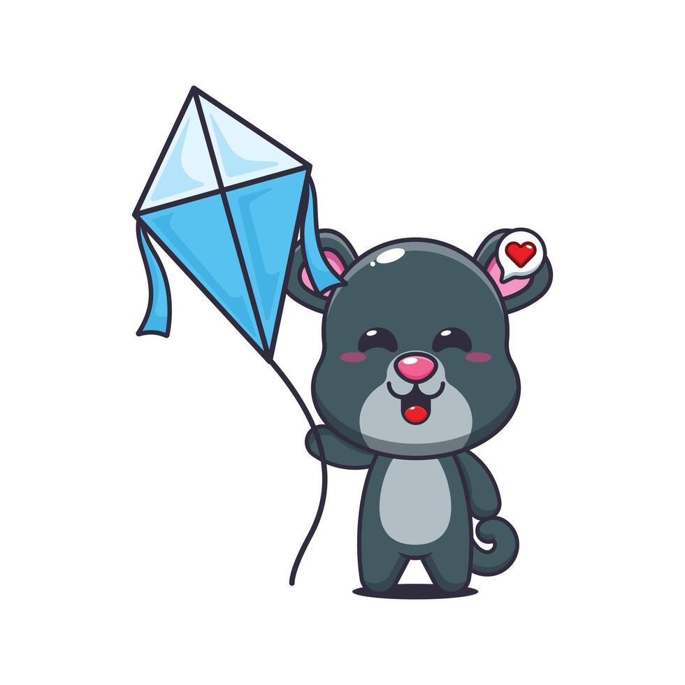Panther cartoon illustration playing kite vector
